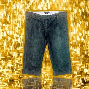 Vintage Y2K Theory Dark Wash Elongated Denim Shorts With Rolled Cuffs Size 8